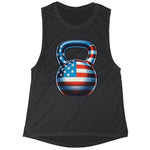 Women's American USA Flag Kettlebell Flowy Scoop Muscle Tank Top