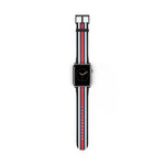 Classic Black White Blue Red Military Omega Nato Stripe Faux Leather Apple Watch Wrist Band