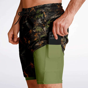 Men's Early Fall Foliage Realistic Camouflage 2-in-1 Performance Gym Shorts