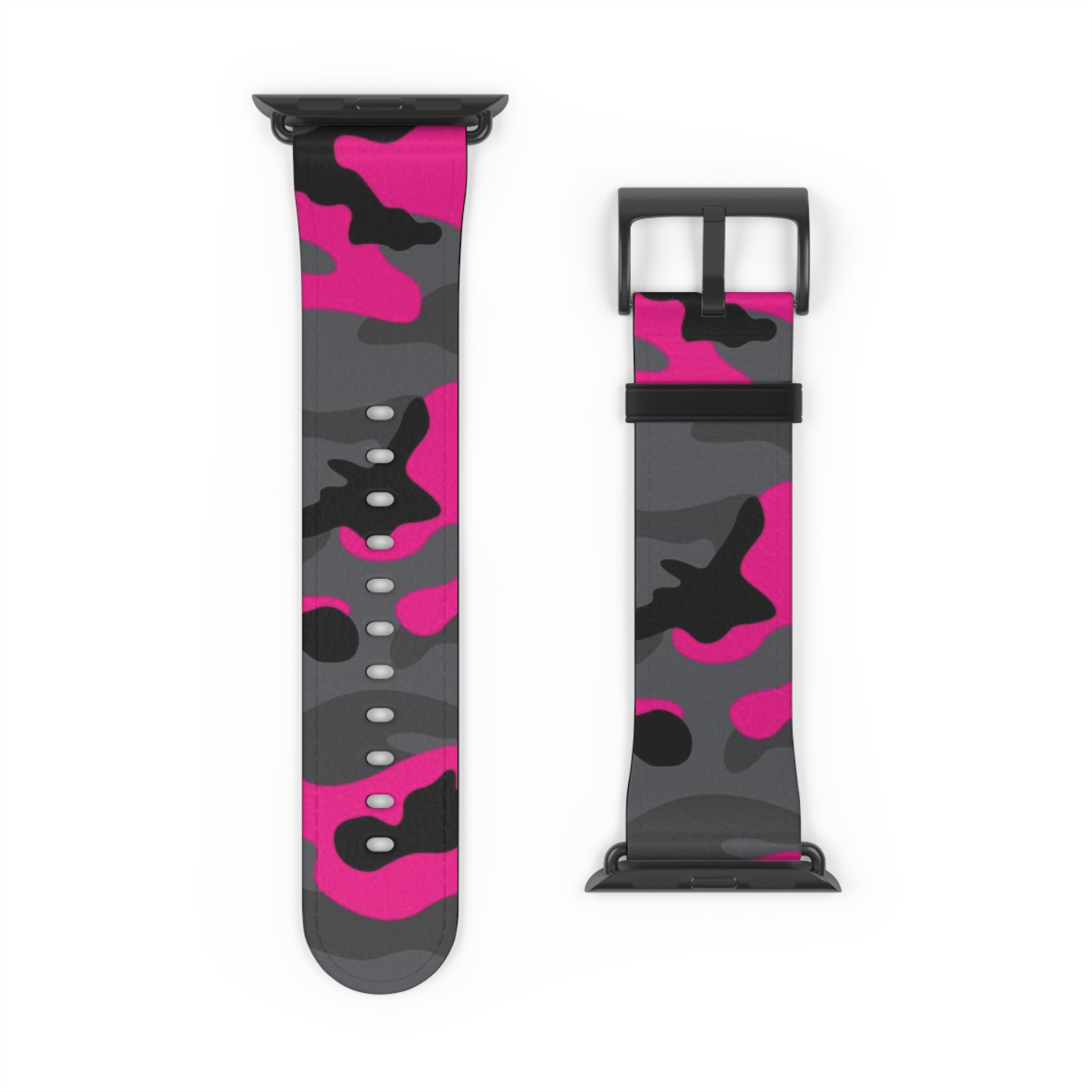 Pink Black Urban Camouflage Faux Leather Apple Watch Wristband