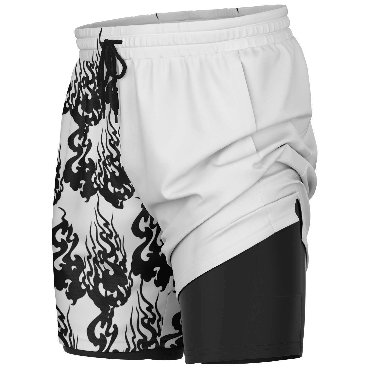 Men's Black White Phantom Ghost Anime Fire 2-in-1 Performance Gym Shorts