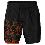 Men's 2-in-1 Orange Fire Flames Pinstripe Line Art Gym Shorts