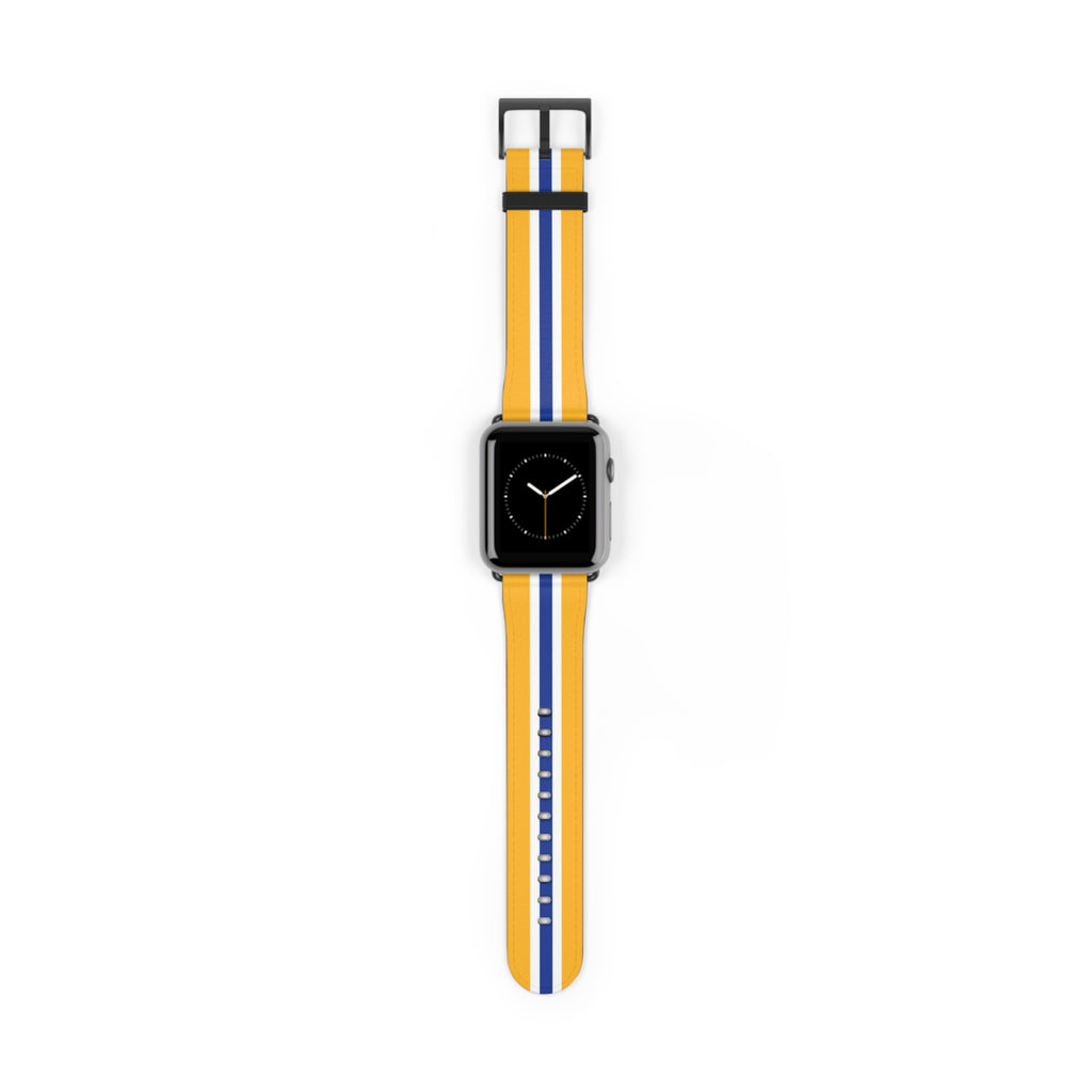 School Spirit Varsity Sports Game Day Football Yellow White Blue Stripes Apple Watch Wrist Band