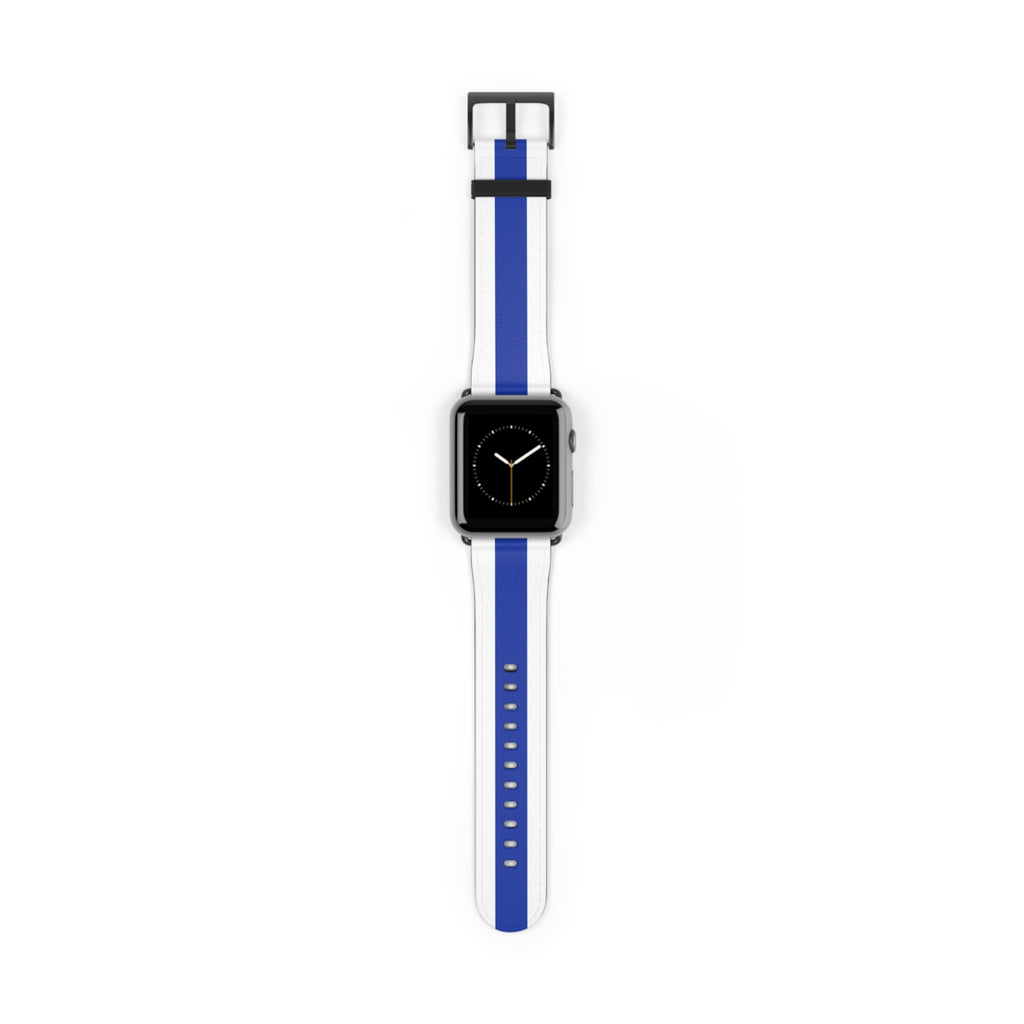 School Spirit Varsity Sports Game Day Football White Blue Stripe Apple Watch Wrist Band