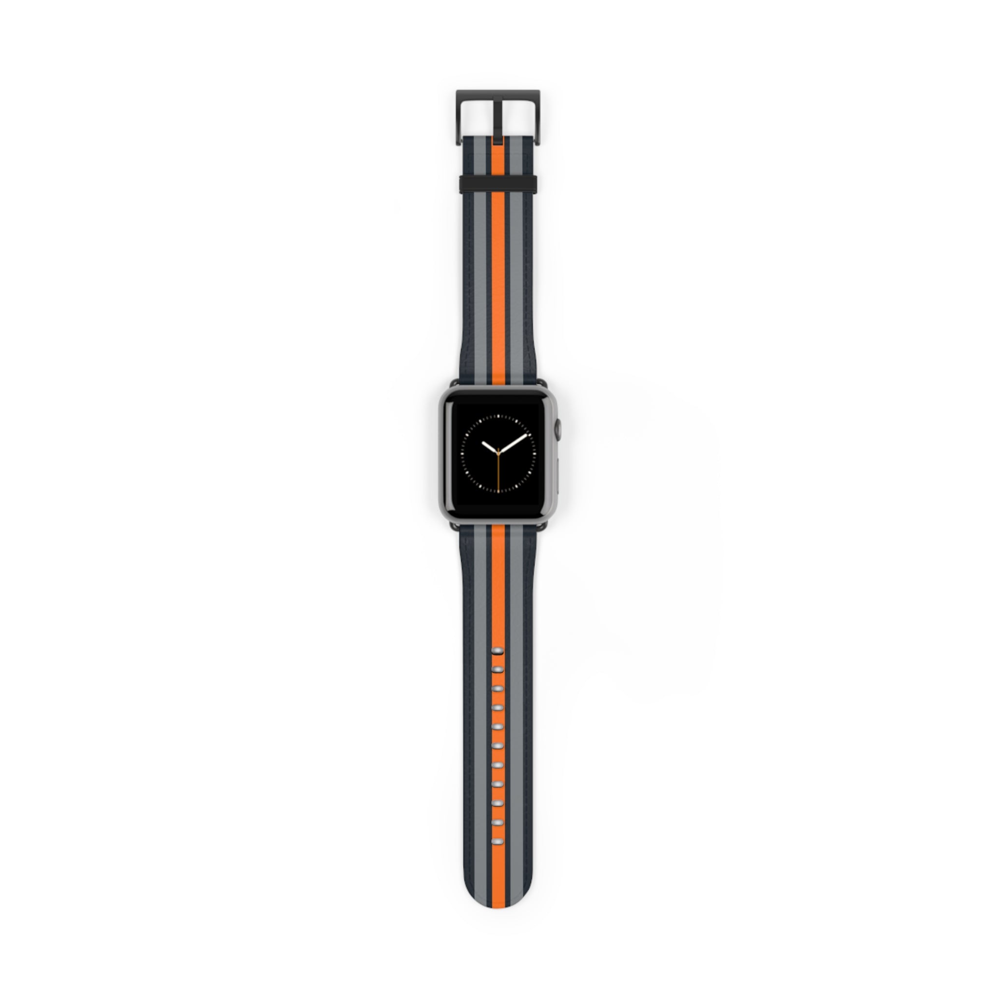 Classic Military Navy Blue Grey Orange NATO Stripe Pattern Faux Leather Apple Watch Wrist Band
