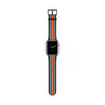 Classic Military Navy Blue Grey Orange NATO Stripe Pattern Faux Leather Apple Watch Wrist Band