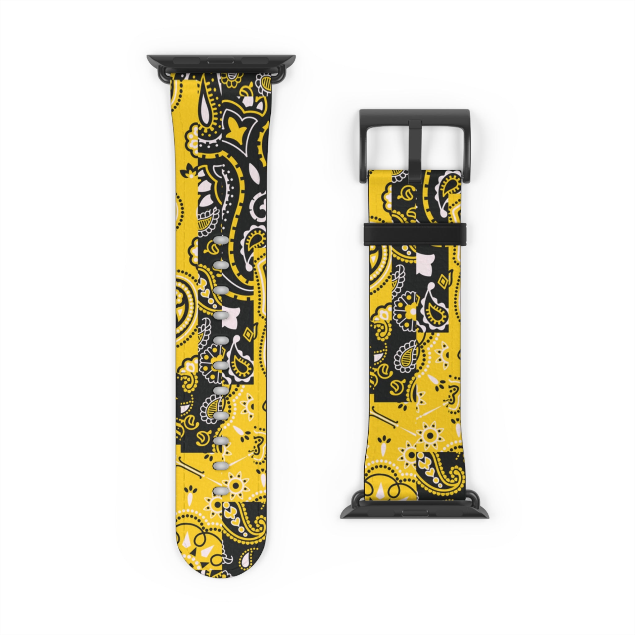 Yellow Paisley Patchwork Faux Leather Apple Watch Wristband