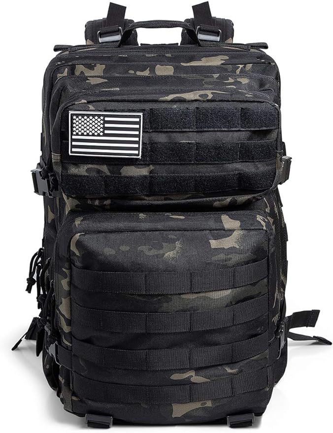 Black Camo 45L Military Tactical Backpack Molle EDC Hiking Rucksack ...