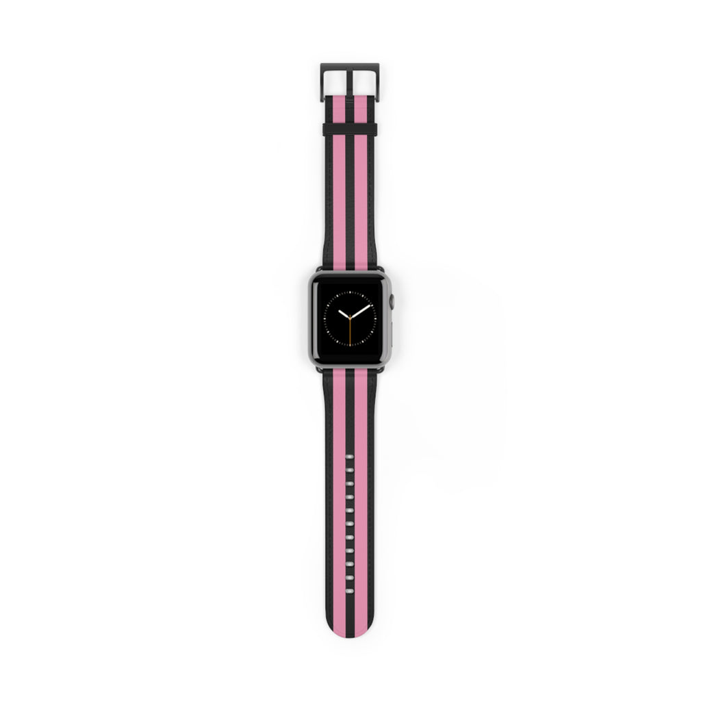 Classic Black Pink Military Omega Nato Stripe Faux Leather Apple Watch Wrist Band