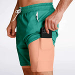 Men's 2-in-1 Teal Pink Peach Performance Gym Shorts