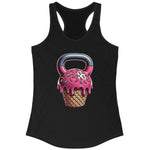 Women's Pink Strawberry Flavor Ice Cream Cone Kettlebell Racerback Tank Top