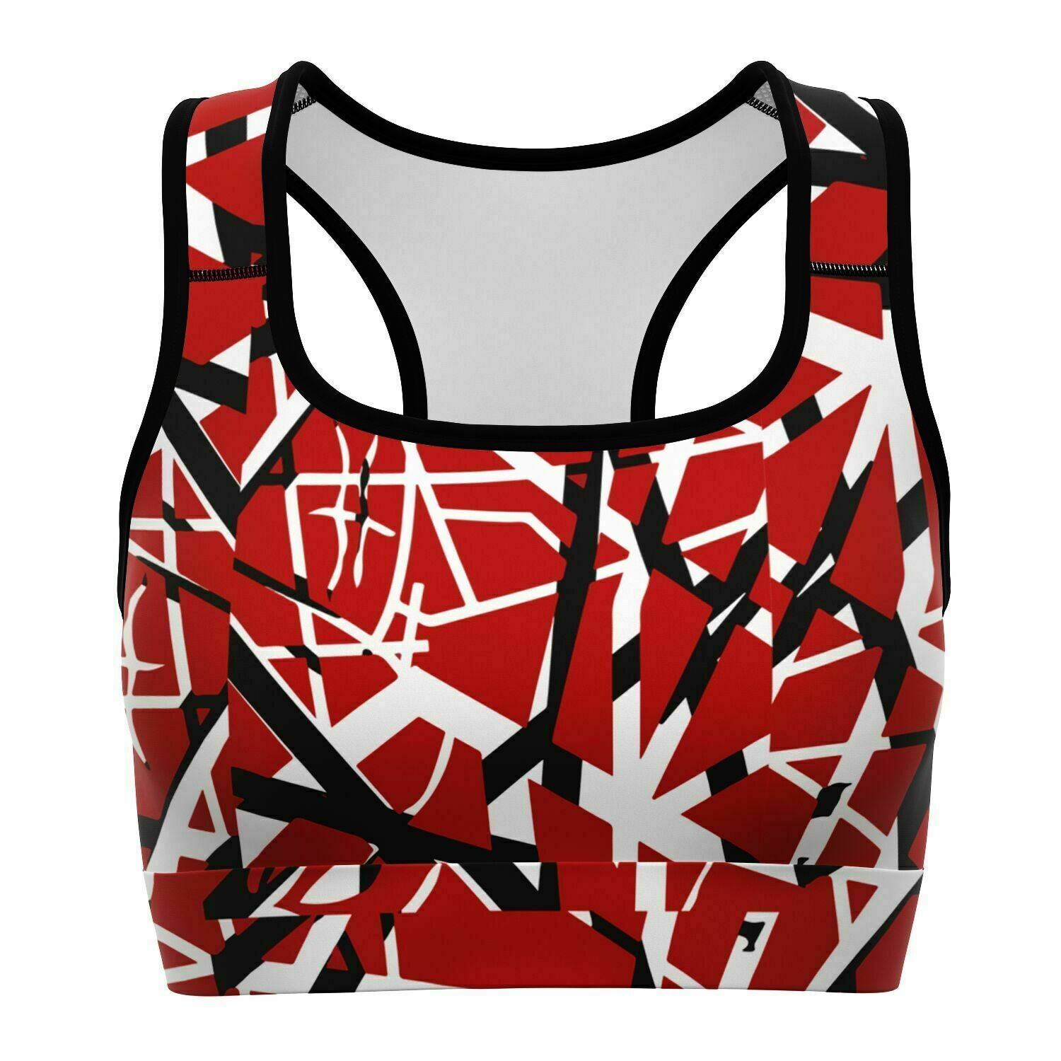 Women's Red 80s Glam Hair Band Rock Themed Athletic Racerback Sports Bra