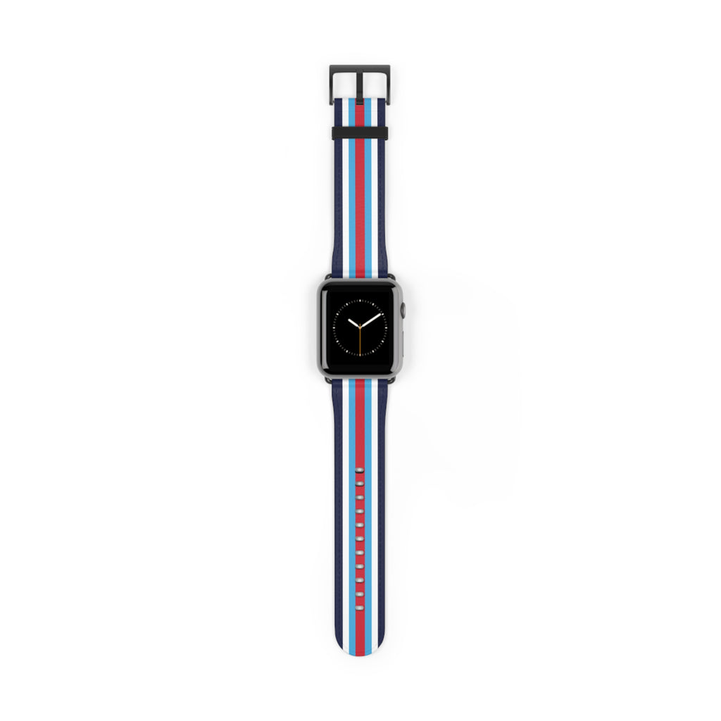 Classic Navy Blue White Sky Blue Red Turquoise Orange Military Omega Nato Stripe Faux Leather Apple Watch Wrist Band