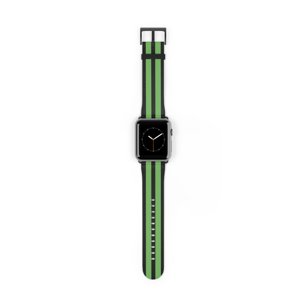 Classic Black Green Military Omega Nato Stripe Faux Leather Apple Watch Wrist Band