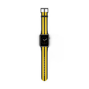 Classic Black Yellow Military Omega Nato Stripe Faux Leather Apple Watch Wrist Band