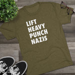 Unisex Lift Heavy Punch Nazis Tri-Blend Crew T-Shirt