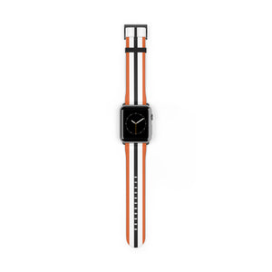 Classic Orange White Black Military Omega Nato Stripe Faux Leather Apple Watch Wrist Band