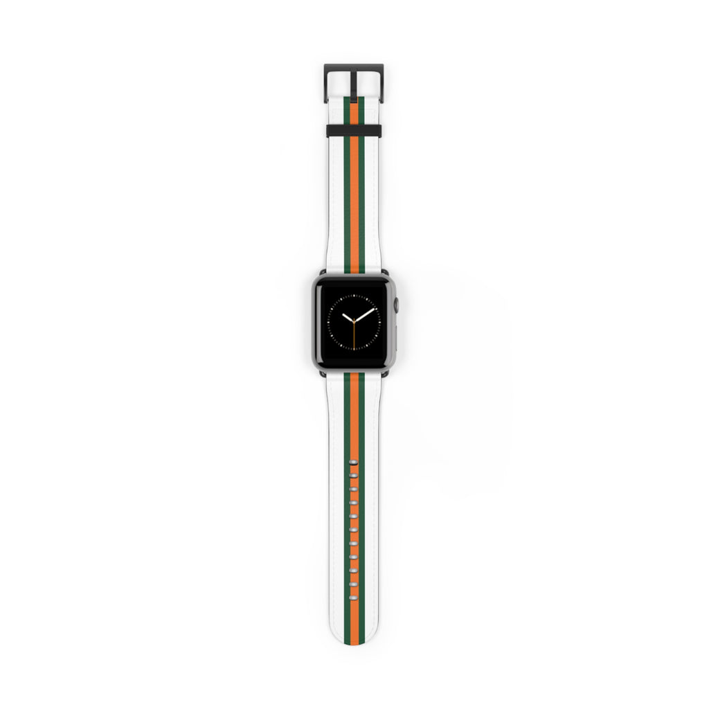 School Spirit Varsity Sports Game Day Football White Green Orange Stripes Apple Watch Wrist Band