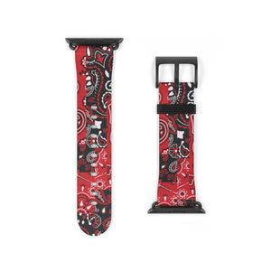 Red Paisley Patchwork Faux Leather Apple Watch Wristband