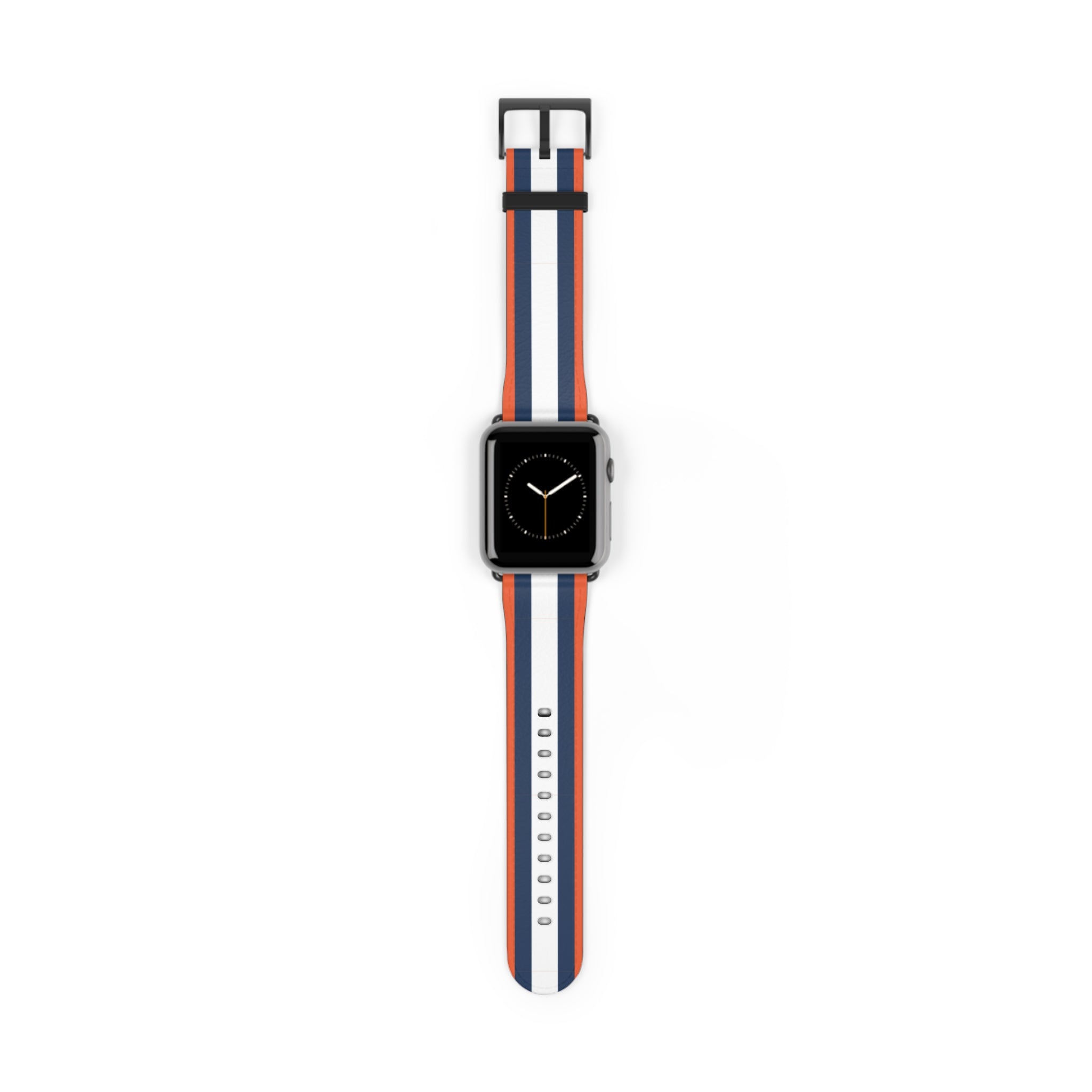 White Navy Blue Orange NATO Stripe Motorsports Faux Leather Apple Watch Wrist Band