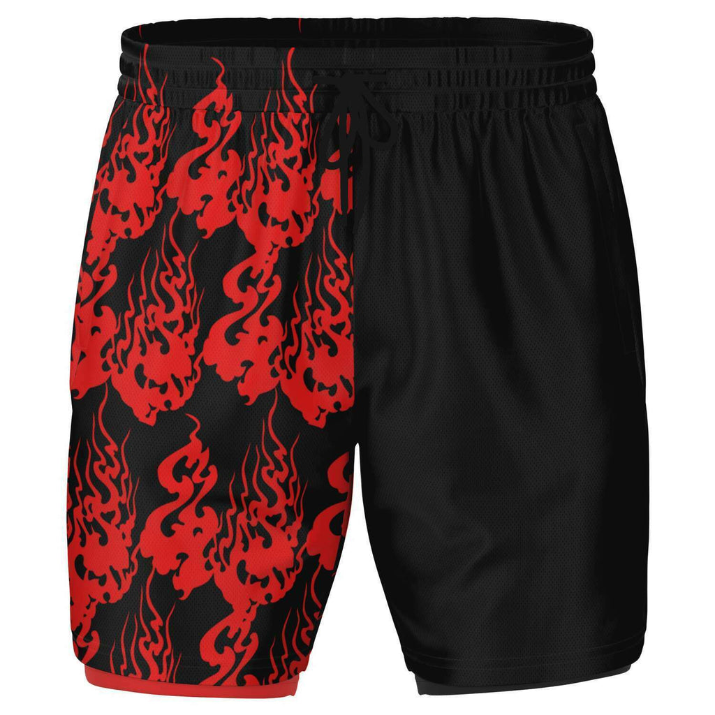 Men's Red Black Phantom Ghost Anime Fire 2-in-1 Performance Gym Shorts