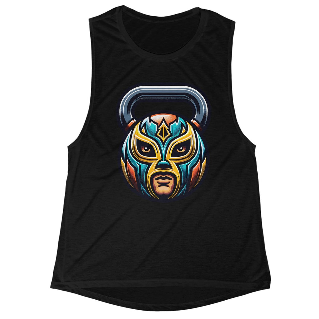 Women's Luchador Mask Kettlebell Flowy Scoop Muscle Tank Top