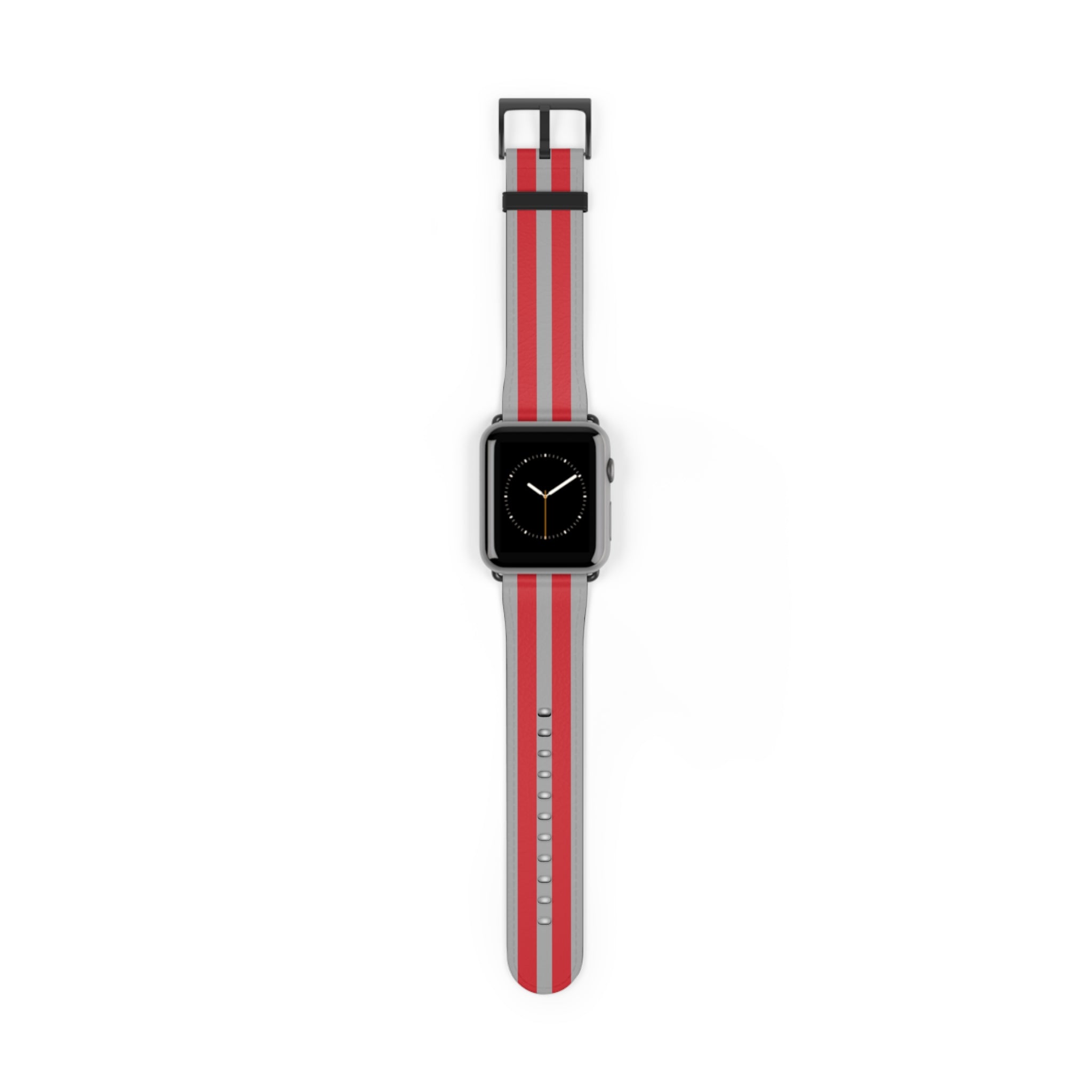 Classic Grey Red British Military Omega Nato Stripe Faux Leather Apple Watch Wrist Band