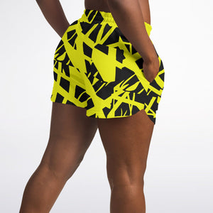 Women's Black Yellow 80s Glam Hair Band Rock Themed Running Shorts