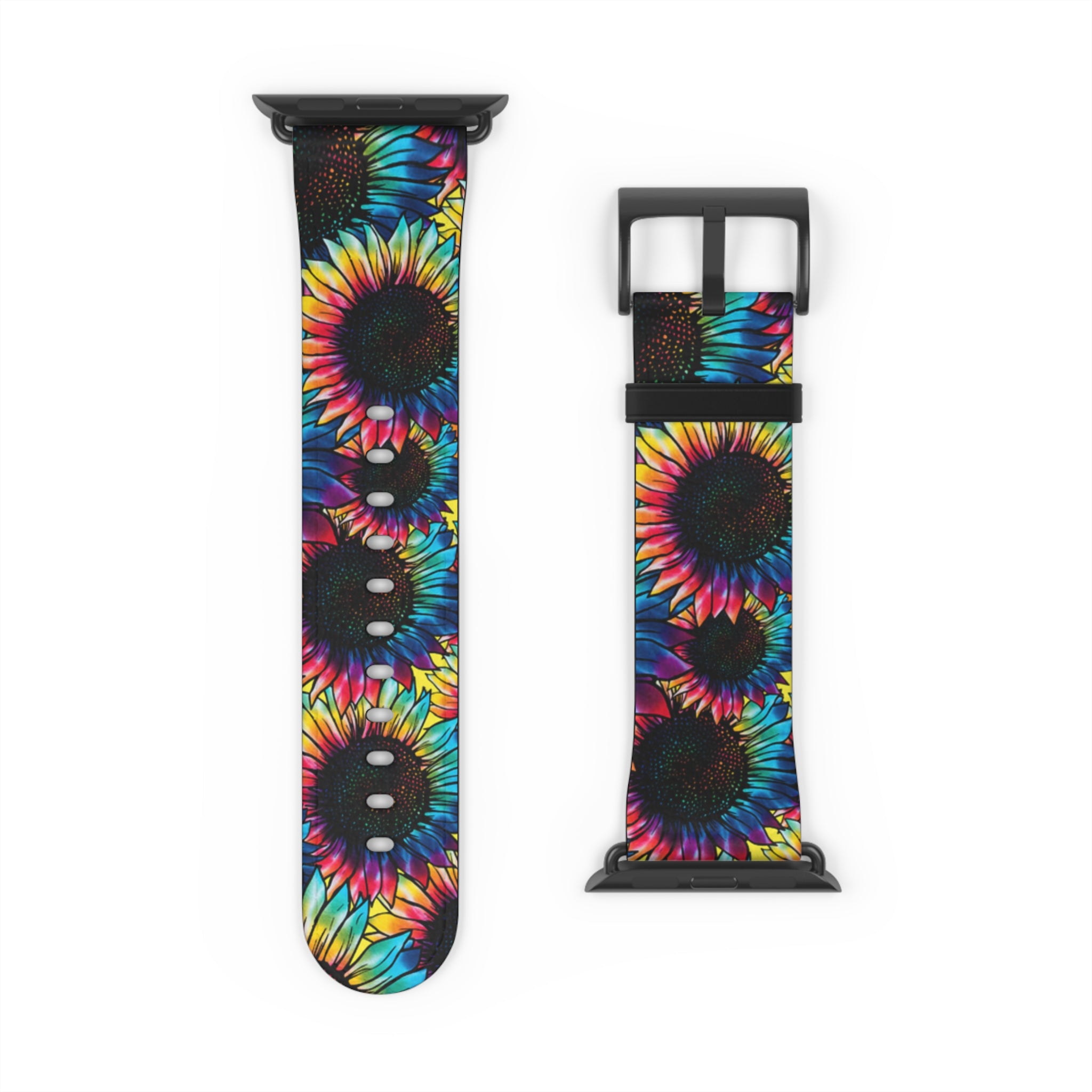 Psychedelic Rainbow Sunflowers Faux Leather Apple Watch Wristband