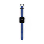 School Spirit Varsity Sports Game Day Football White Yellow Blue Stripes Apple Watch Wrist Band