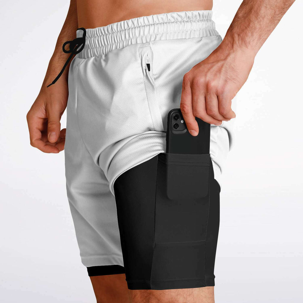 Men's Solid White Black 2-in-1 Performance Gym Shorts