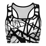 Women's Black White 80s Glam Hair Band Rock Themed Athletic Racerback Sports Bra