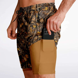 Men's Autumn Mountains Photorealistic Country Camouflage 2-in-1 Performance Gym Shorts