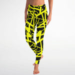 Women's Black Yellow 80s Glam Hair Band Rock Themed High-Waisted Yoga Leggings