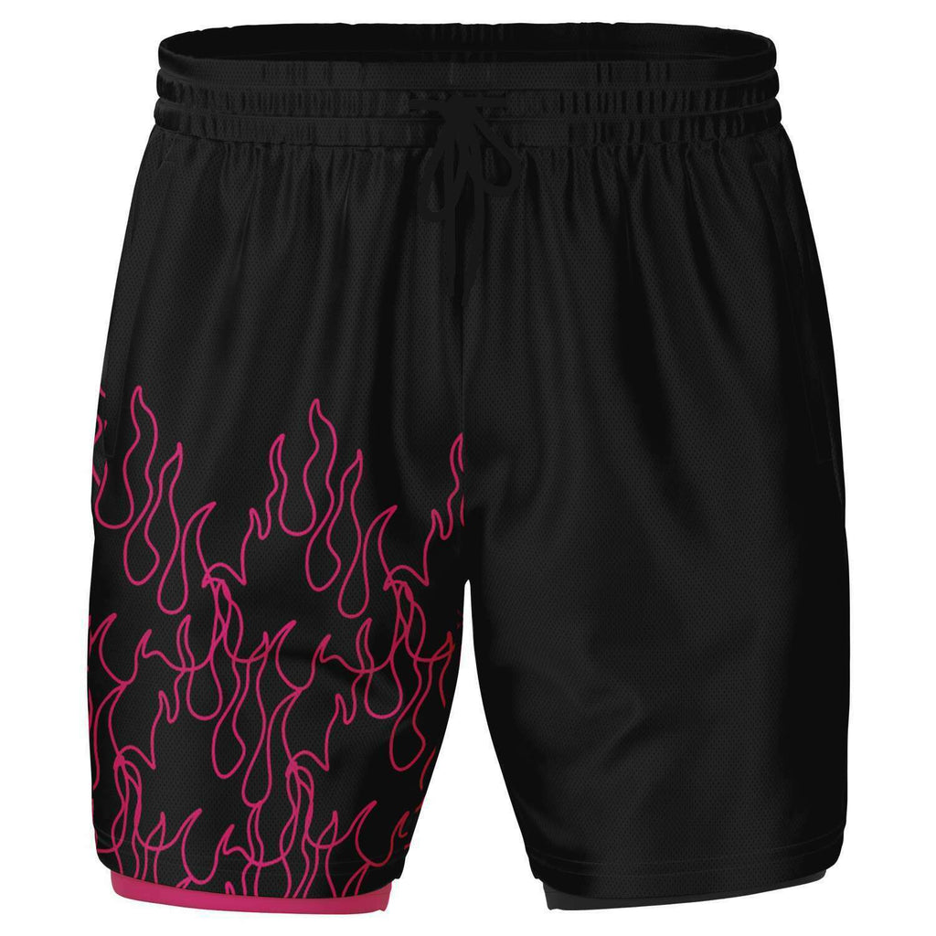 Men's 2-in-1 Pink Fire Flame Pinstripe Line Art Gym Shorts