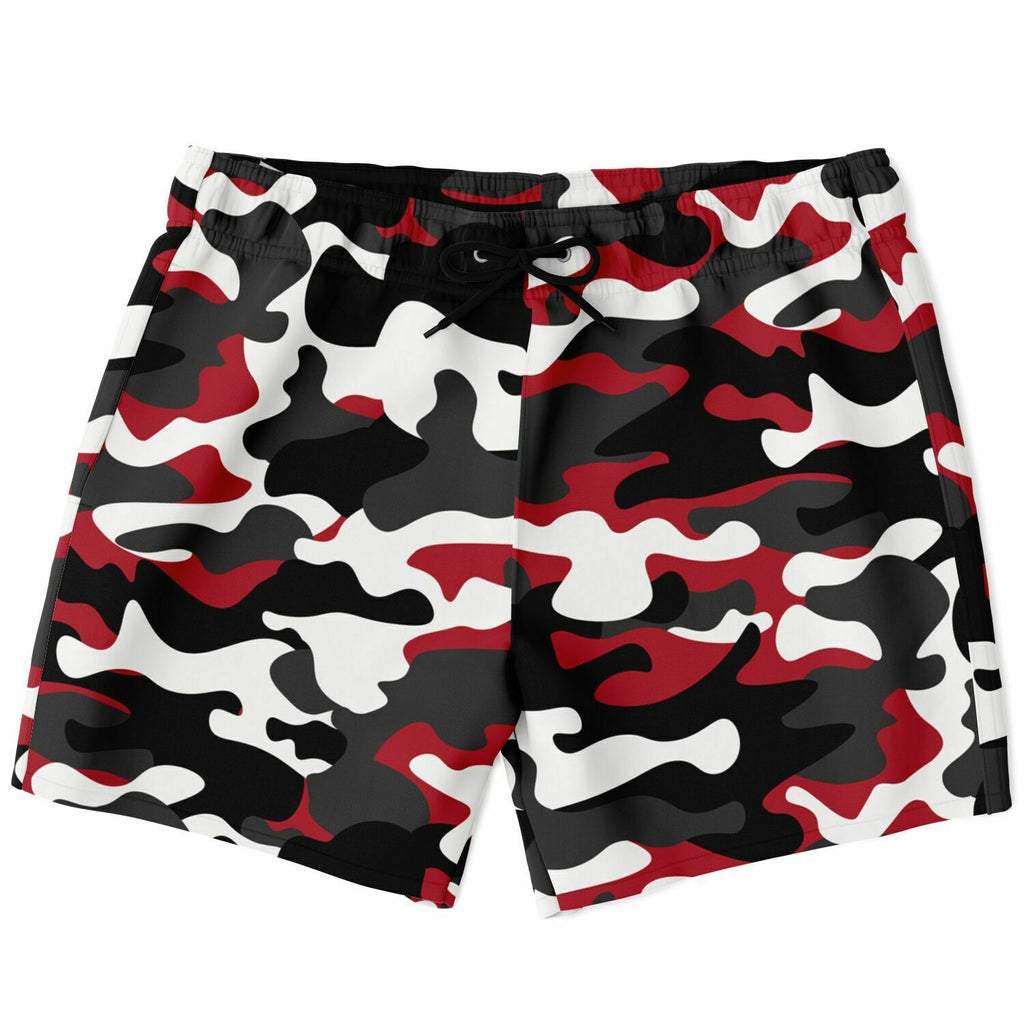 Men's Red White Camouflage Swimsuit Shorts Swim Trunks