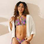 Women's Exotic Pink Orange Butterflies Hibiscus Flowers Print Pattern String Bikini