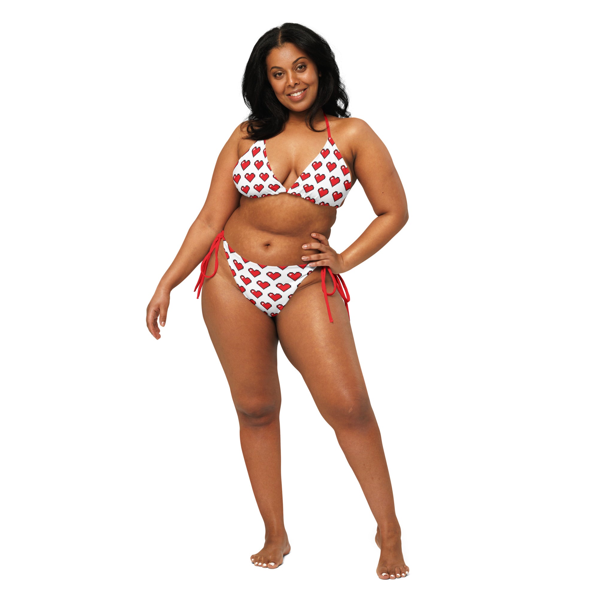 Women's 16-Bit Pixelated Red Hearts E-Girl Gamer String Bikini