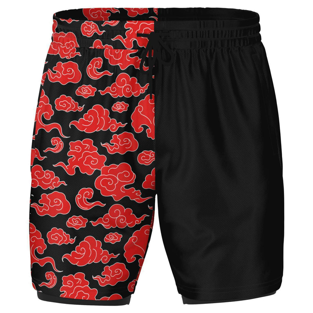 Men's 2-in-1 Red Traditional Asian Culture Cartoon Anime Yakuza Tattoo Clouds Gym Shorts