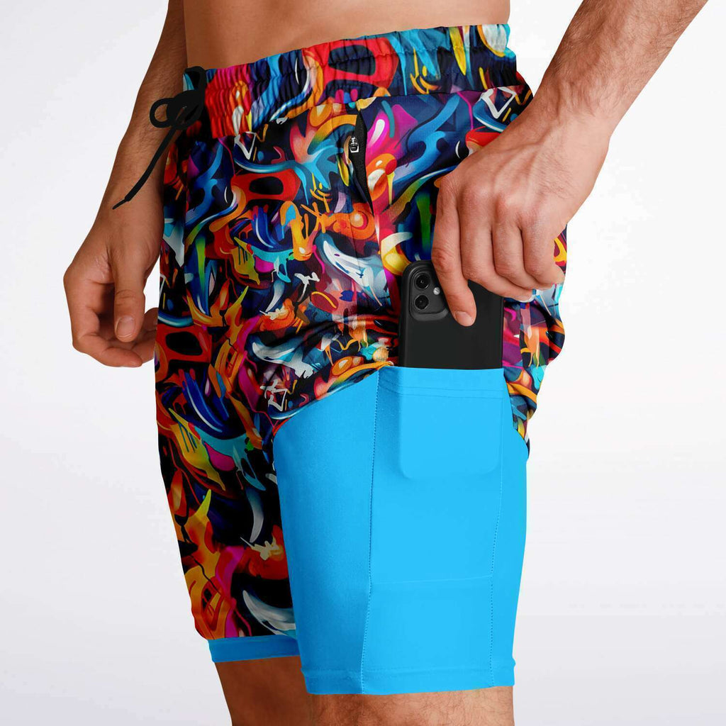 Men's Melted Urban Graffiti NFT 2-in-1 Performance Gym Shorts
