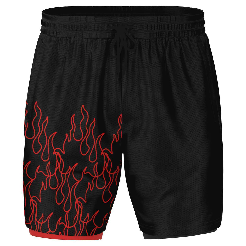 Men's 2-in-1 Red Fire Flames Pinstripe Line Art Gym Shorts
