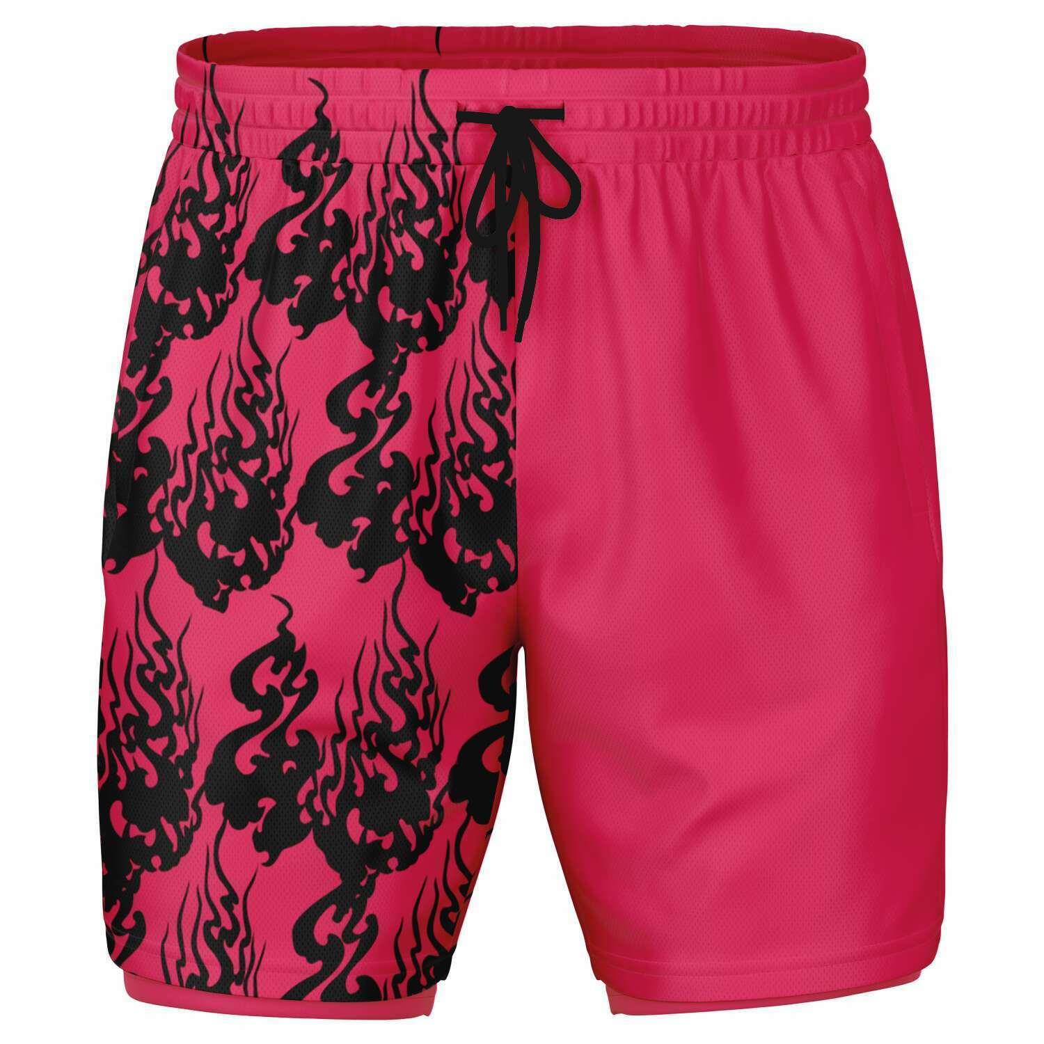 Men's Black Watermelon Pink Phantom Ghost Anime Fire 2-in-1 Performance Gym Shorts