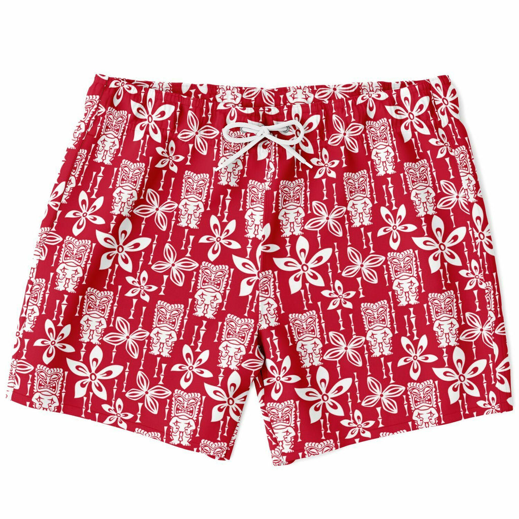 Men's Red Hawaiian Tropical Tiki Swimsuit Shorts Swim Trunks