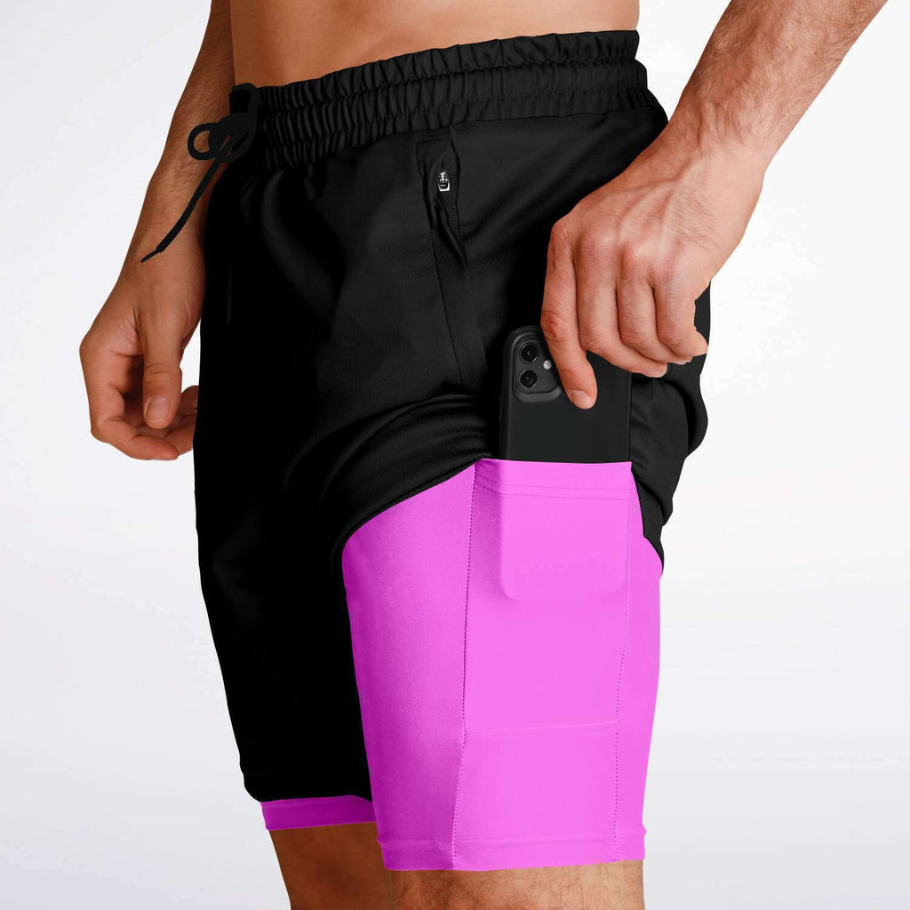 Men's 2-in-1 Black Pink Performance Gym Shorts