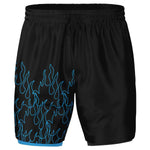 Men's 2-in-1 Cyan Blue Fire Flame Pinstripe Line Art Gym Shorts