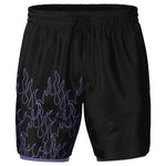 Men's 2-in-1 Purple Lavender Fire Flames Pinstripe Line Art Gym Shorts
