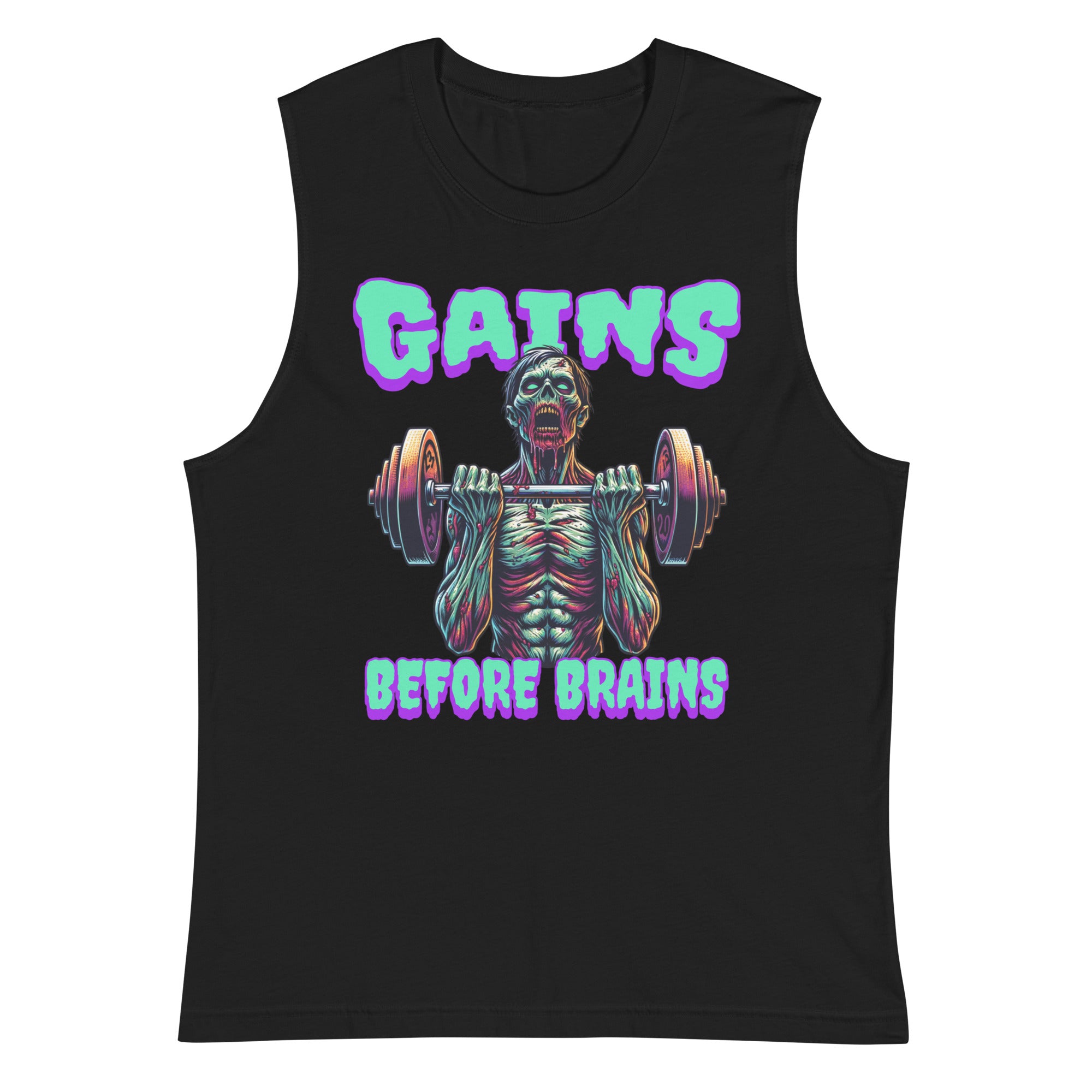 Men's Gains Before Brains Halloween Horror Zombie Muscle Shirt