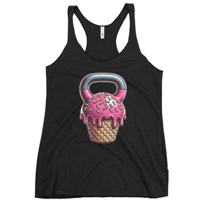 Women's Pink Strawberry Flavor Ice Cream Cone Kettlebell Racerback Tank Top