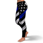 Women's Thin Blue Line Mid-Rise Yoga Leggings Left