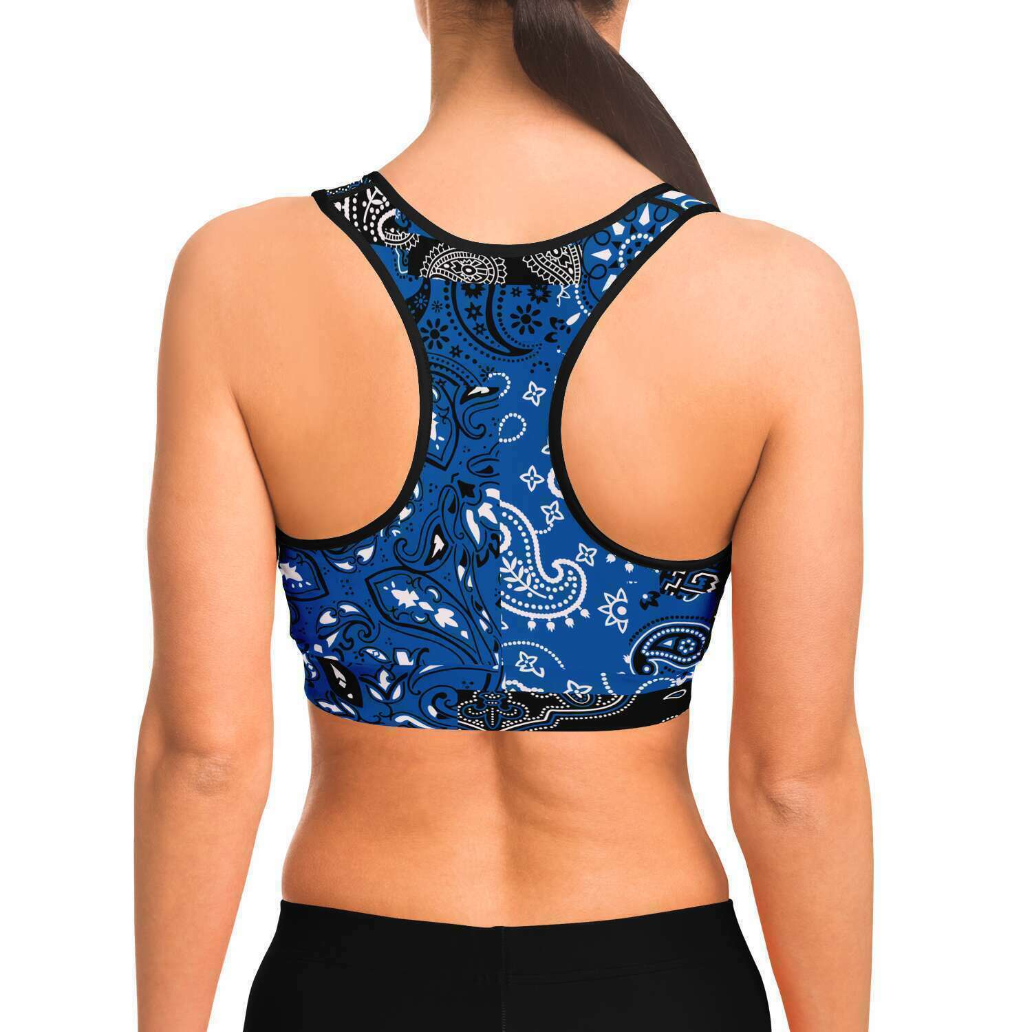 Blue Paisley Patchwork Sports Bra